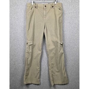 Y2K Apt 9 Pants Womens 10 Khaki Stretch Corduroy Cargo‎ Pockets Mid Rise Casual